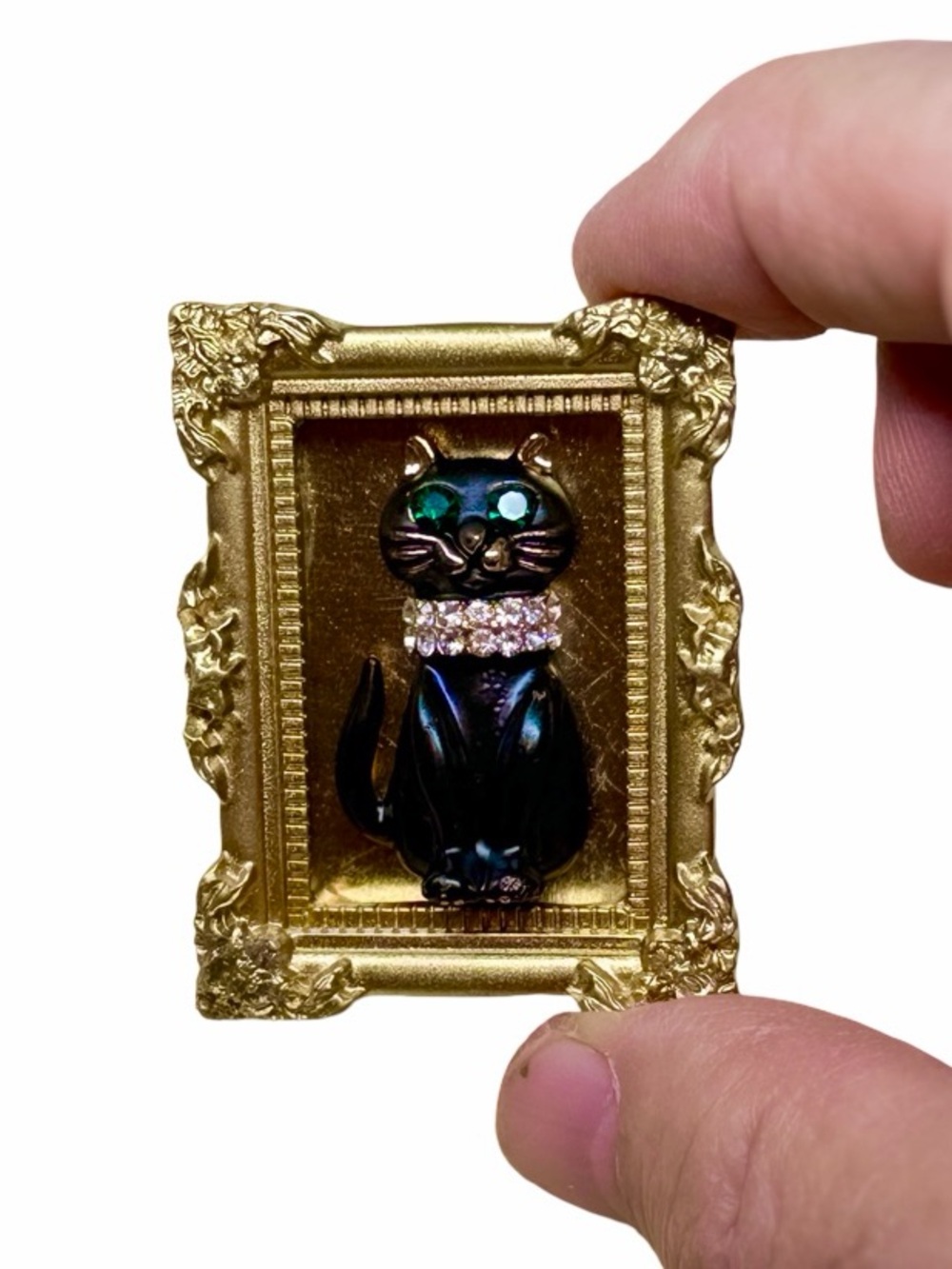 Tiny Framed Black Cat Art • Gold Mini Frame • Magnet + Easel - Picture 4 of 6